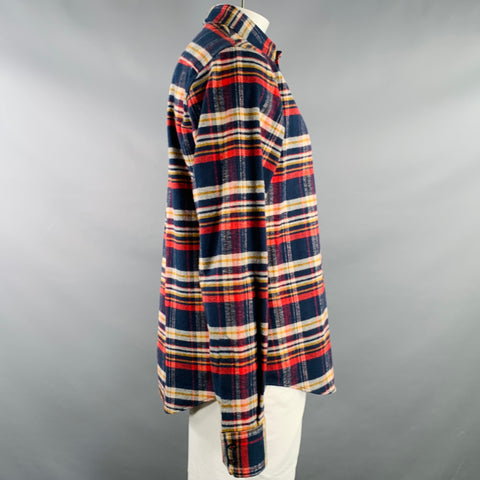 DSQUARED2 Size XL Navy Red Yellow Plaid Cotton Button Up Long Sleeve Shirt