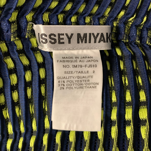 ISSEY MIYAKE Size S Navy Lime Polyester Cotton IM70-FJ510 Pleated Casual Top