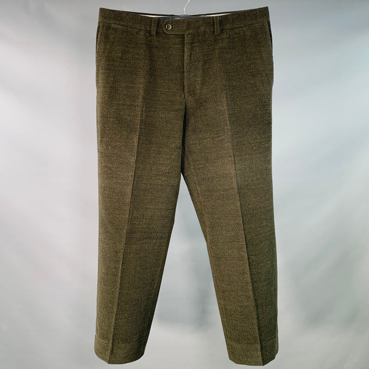RIVIERA Size 38 Green Olive Corduroy Merino Wool Tapered Casual Pants