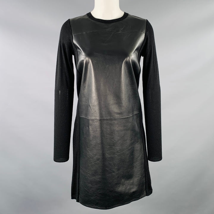 VINCE Size XS Black Wool Lambskin Long Sleeve Below Knee Dress