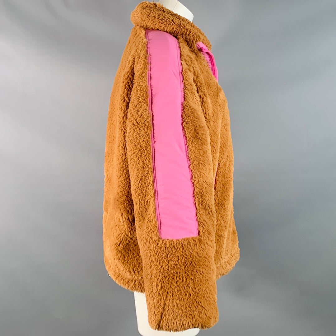 OOF WEAR Size S Brown Lavender Polyester Faux Fur Zip Up Jacket