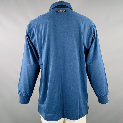 PAUL & SHARK Size XL Blue White Cotton Long Sleeve Polo