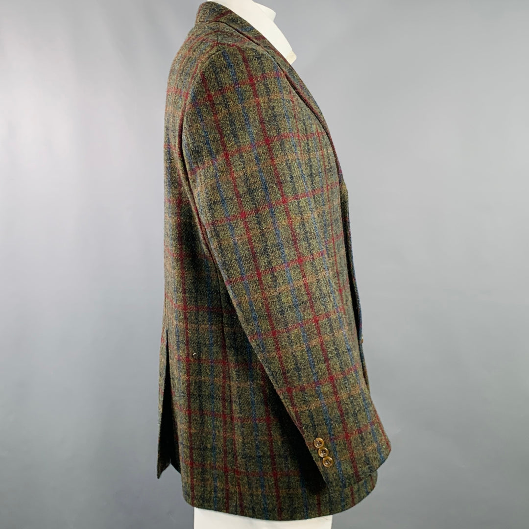 O'CONNELL'S Size 42 Long Brown Red Plaid Wool Notch Lapel Sport Coat