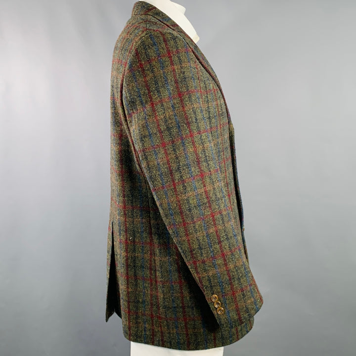 O'CONNELL'S Size 42 Long Brown Red Plaid Wool Notch Lapel Sport Coat