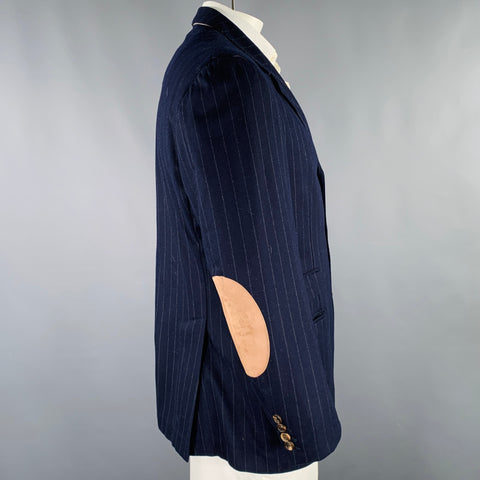 BRUNELLO CUCINELLI Size 44 Navy Grey Pinstripe Wool Cashmere Sport Coat