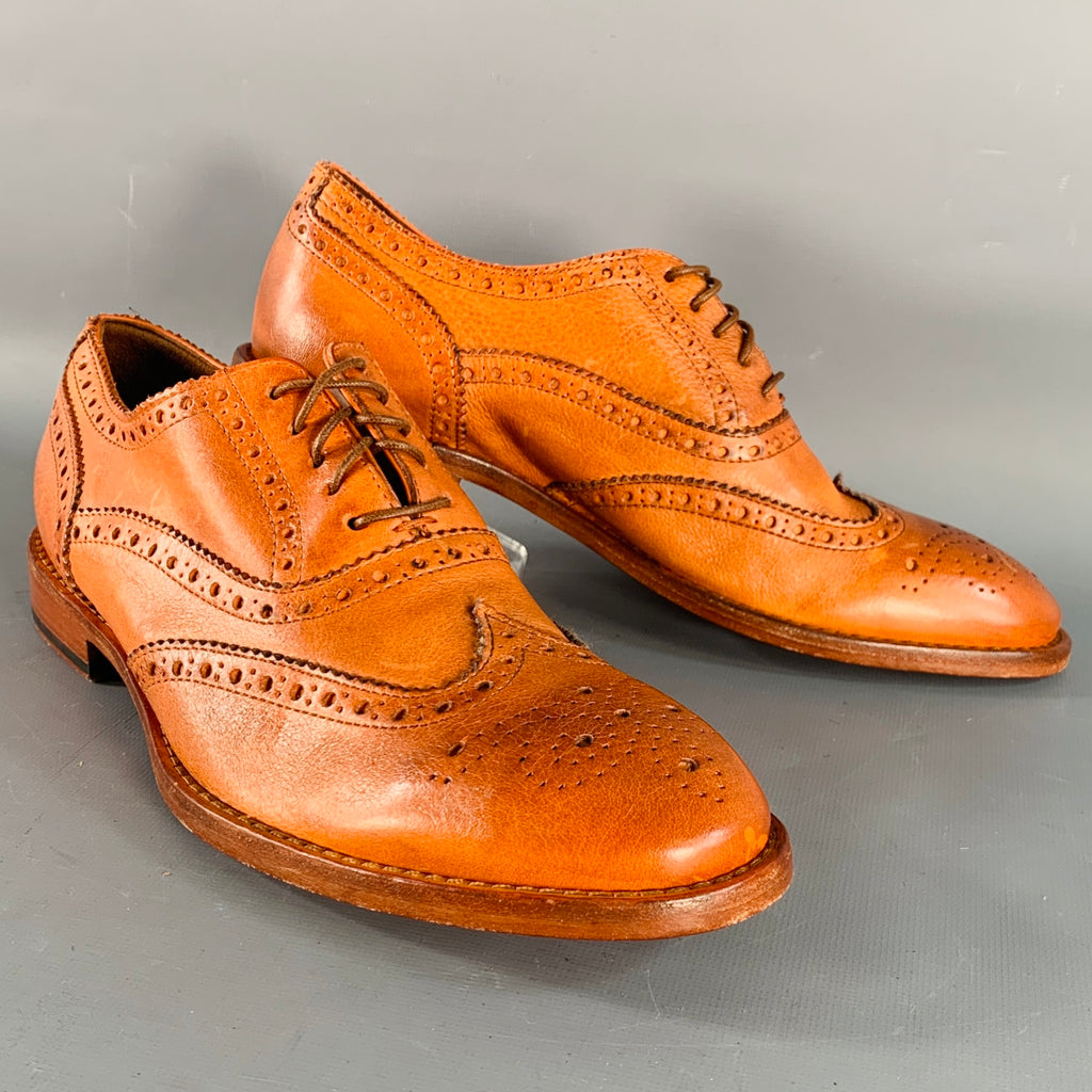 PAUL SMITH Size 7.5 Orange Perforated Leather Wingtip Lace  display picture 2