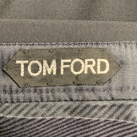 TOM FORD Size 36 Navy Black Wool Flat Front Side Tabs Zip Fly Dress Pants