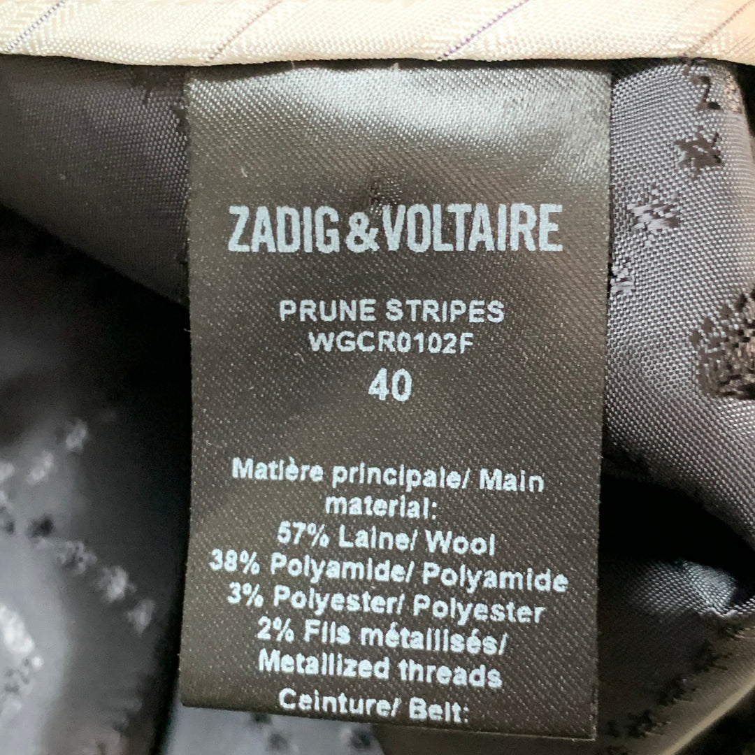 ZADIG & VOLTAIRE Size L Prune Stripes Black Gold Wool Blend Stripe Tapered Dress Pants