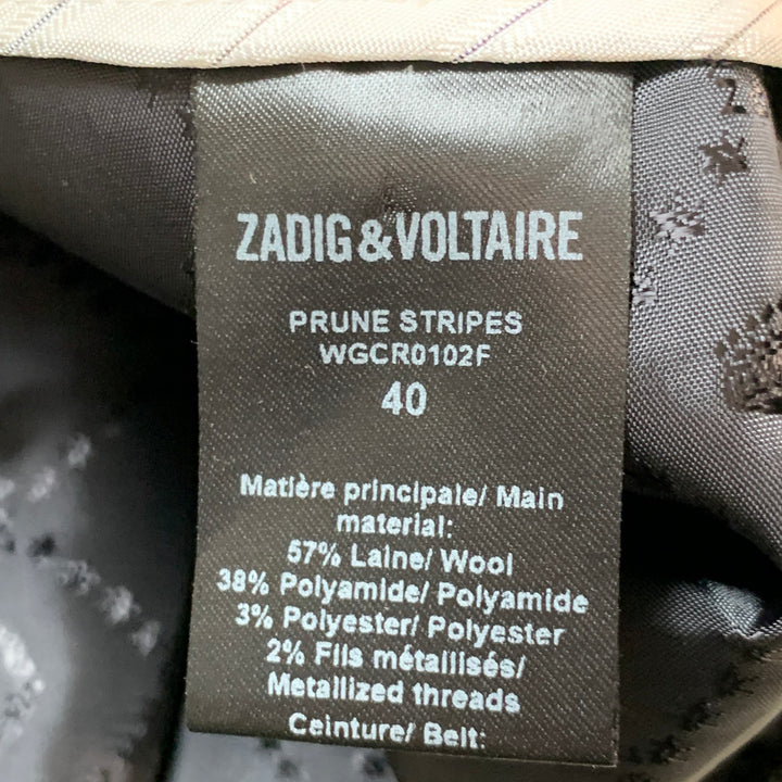 ZADIG & VOLTAIRE Size L Prune Stripes Black Gold Wool Blend Stripe Tapered Dress Pants