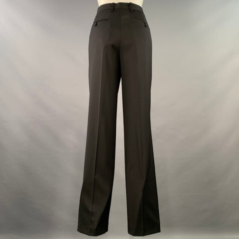 HELMUT LANG Size 6 Seatbelt Black Pink Wool Straight Zip Fly Dress Pants