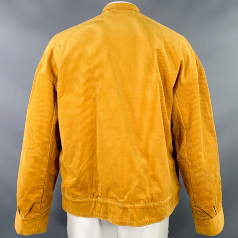 LANDLORD Size L Mustard Yellow Corduroy Cotton Shawl Collar Oversized Zip Up Jacket