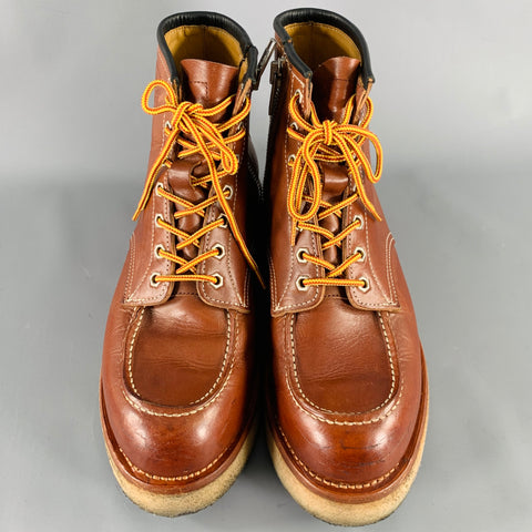KENZO Size 9.5 Brown Contrast Stitch Leather Lace-Up Zipper Boots