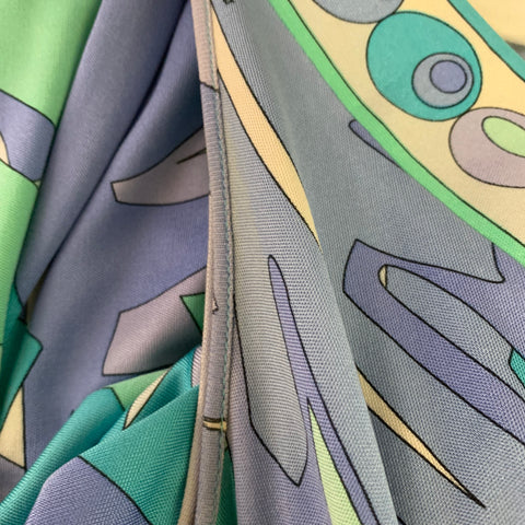 EMILIO PUCCI Size 8 Blue Green Silk Leaves V-Neck Midi Dress