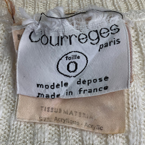 COURREGES Size 0 Cream Acrylic Cotton Rib Knit V-Neck Cardigan