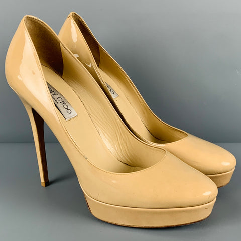 JIMMY CHOO Zapatos de tacón con plataforma de charol beige Talla 12