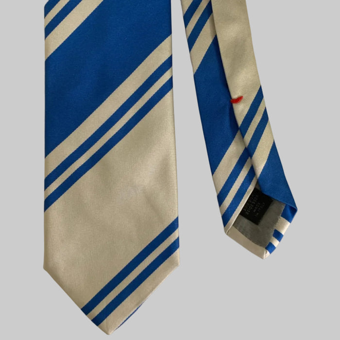 JIL SANDER Size Blue & Beige Silver Stripe Silk Tie