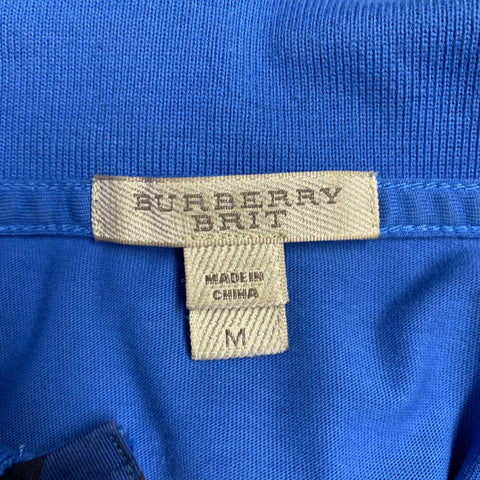 BURBERRY BRIT Size M Blue Contrast Trim Cotton Short Sleeve Polo