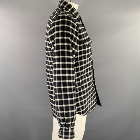 ASPESI Taille L Veste chemise matelassée en coton à carreaux noir et blanc