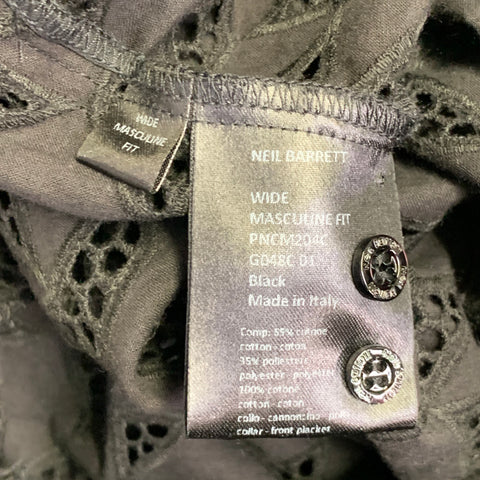 NEIL BARRETT Size L Black Cotton Eyelet Lace Asymmetrical Button Up Shirt