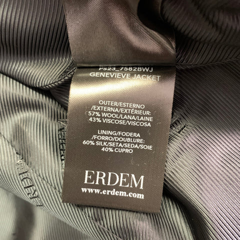 ERDEM Size 8 Black Wool Blend Floral Peak Lapel Jacket Blazer
