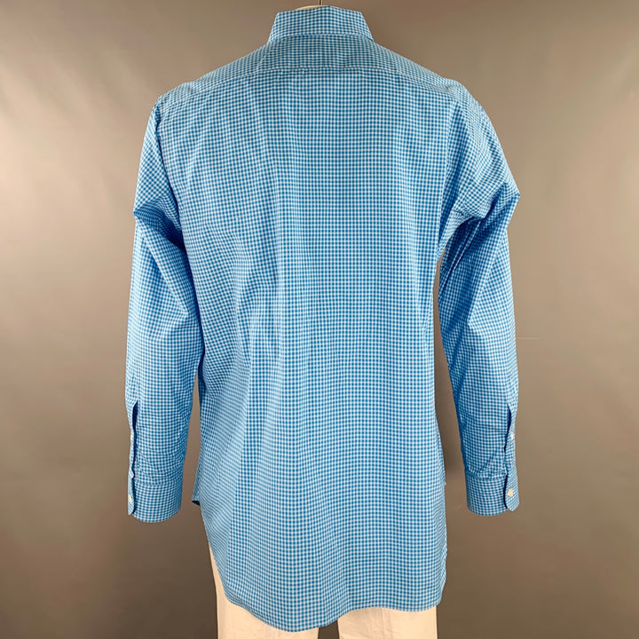 HAMILTON Size XXL Blue Aqua Checkered Cotton Curved Cutaway Long Sleeve Shirt