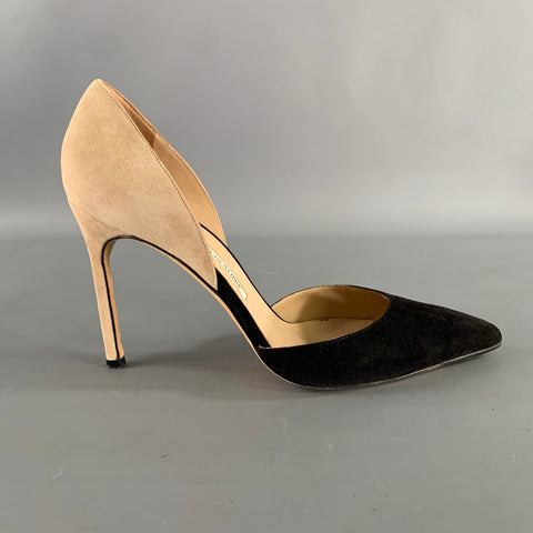 MANOLO BLAHNIK Size 9.5 Black Tan Suede Two Tone Suede Pointed Toe Pumps