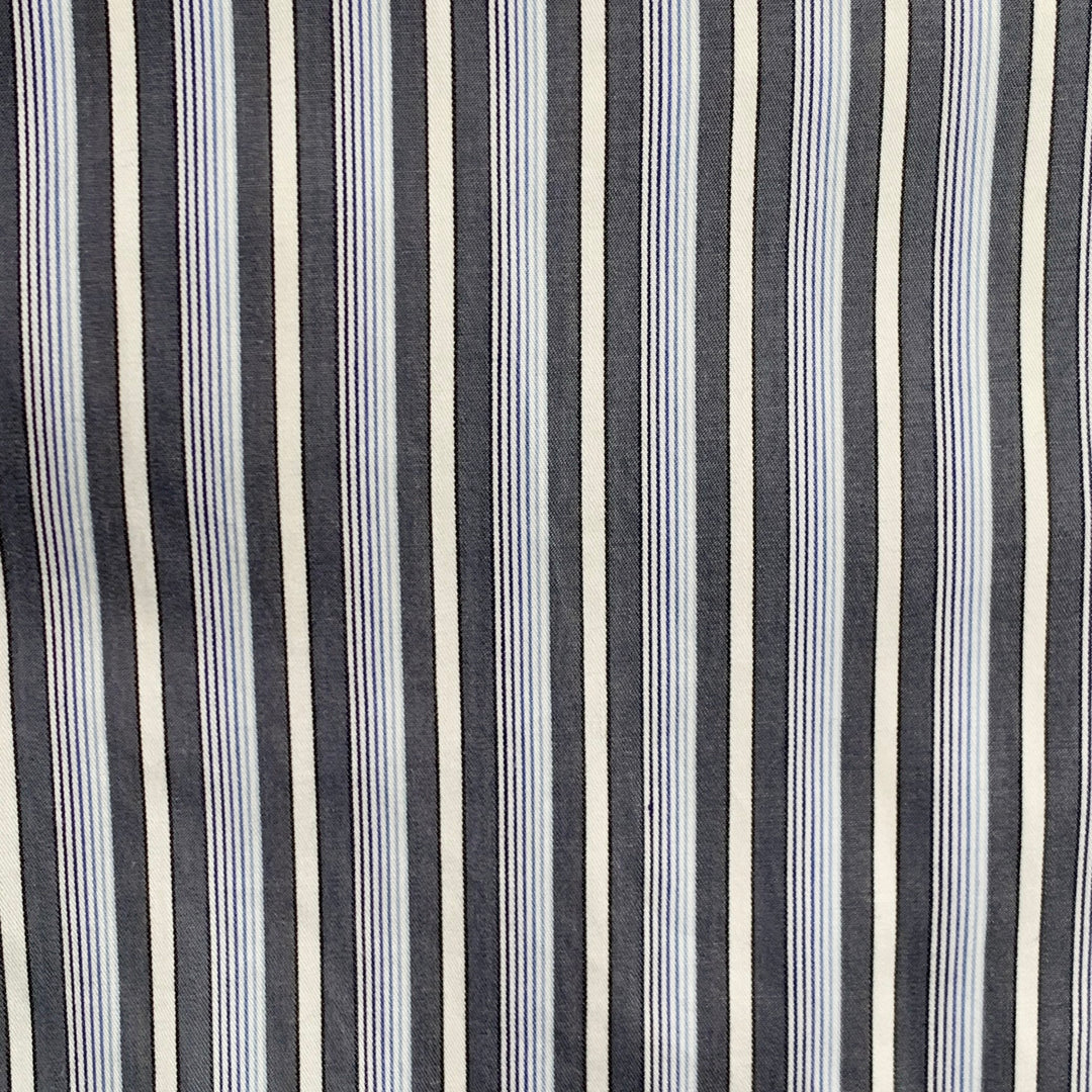 ERMENEGILDO ZEGNA Size XXL Blue Grey Stripe Cotton Long Sleeve Shirt