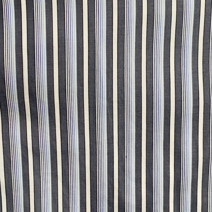 ERMENEGILDO ZEGNA Size XXL Blue Grey Stripe Cotton Long Sleeve Shirt