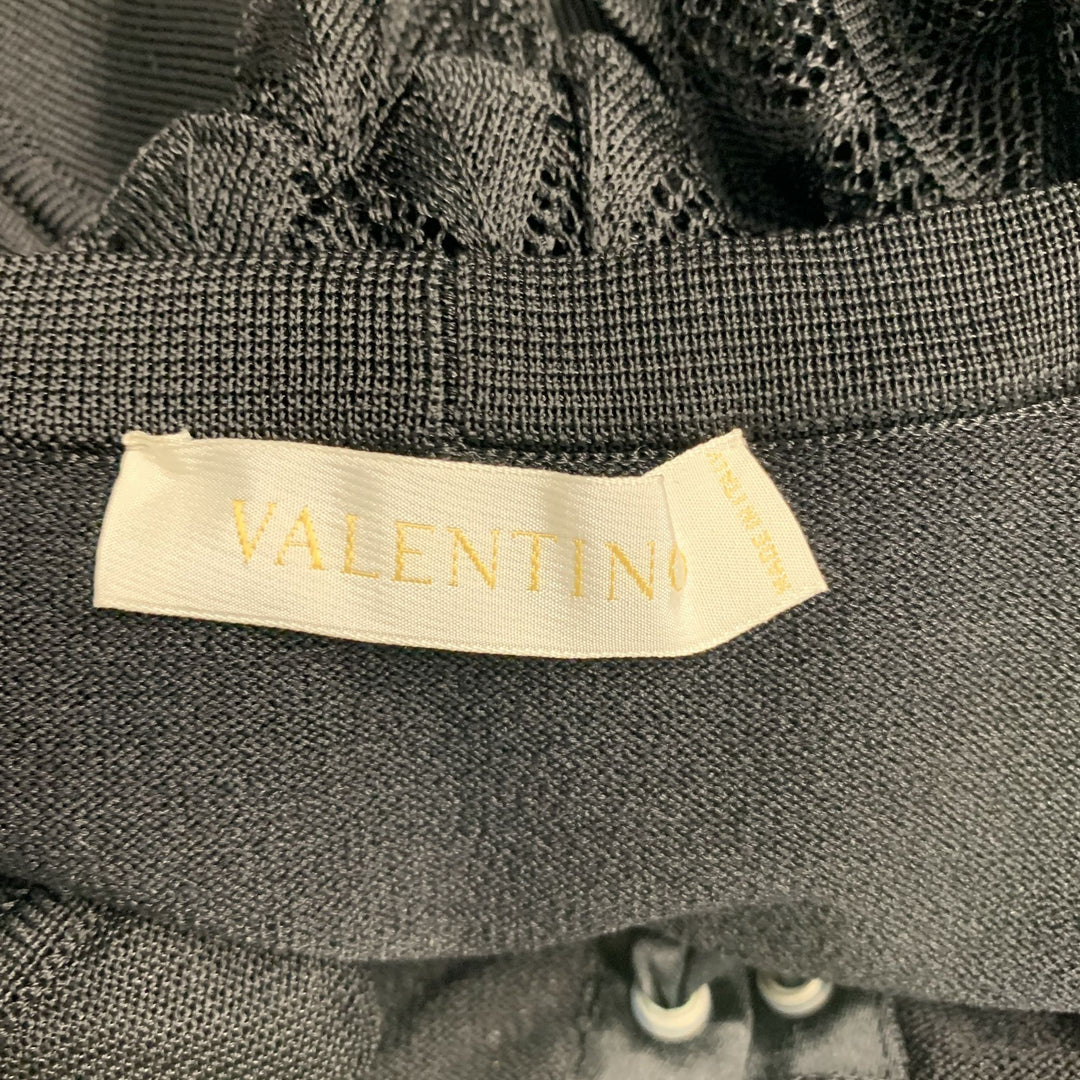 VALENTINO Size M Black Viscose Nylon Lace Up Dress Top