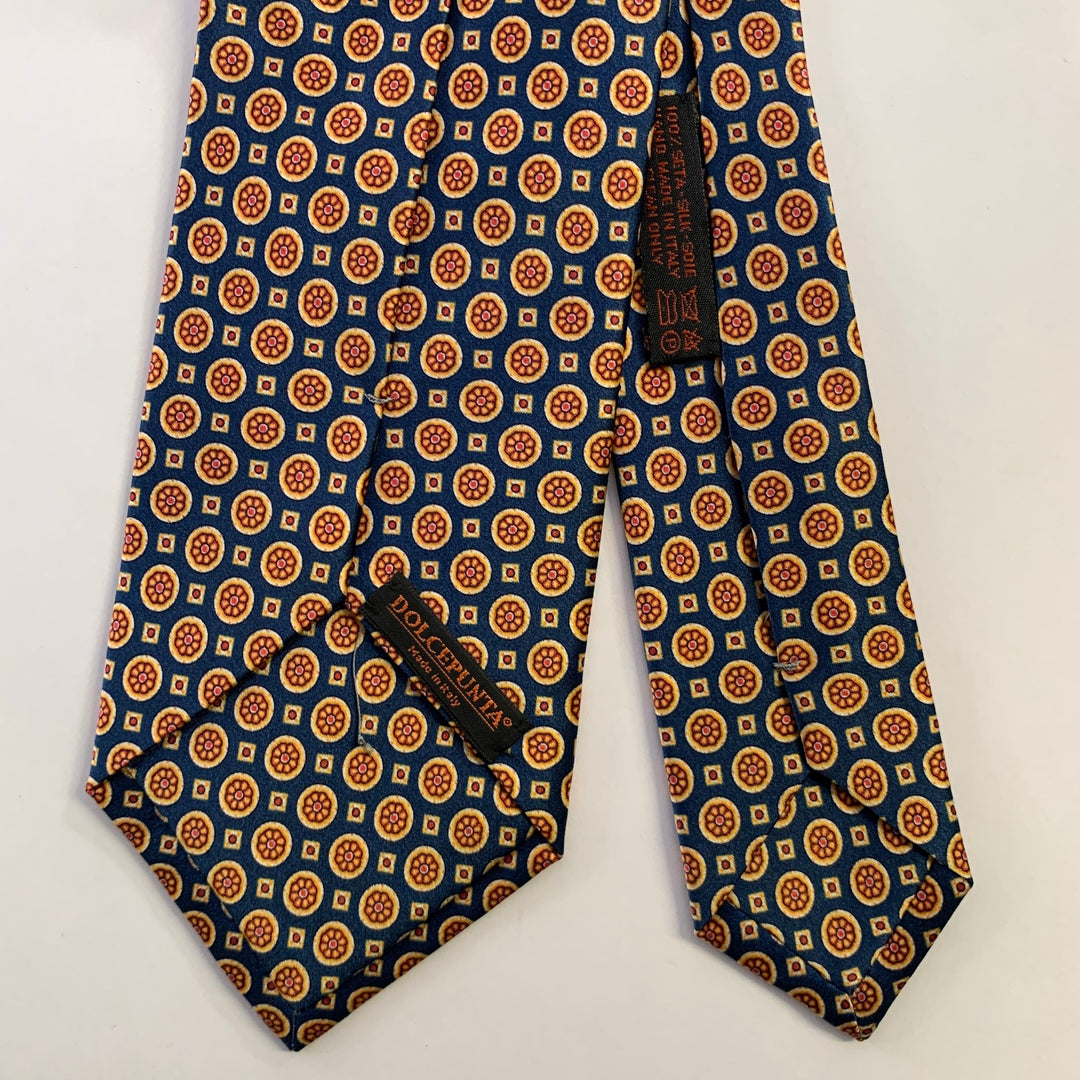 DOLCEPUNTA Navy Gold Floral Silk Tie