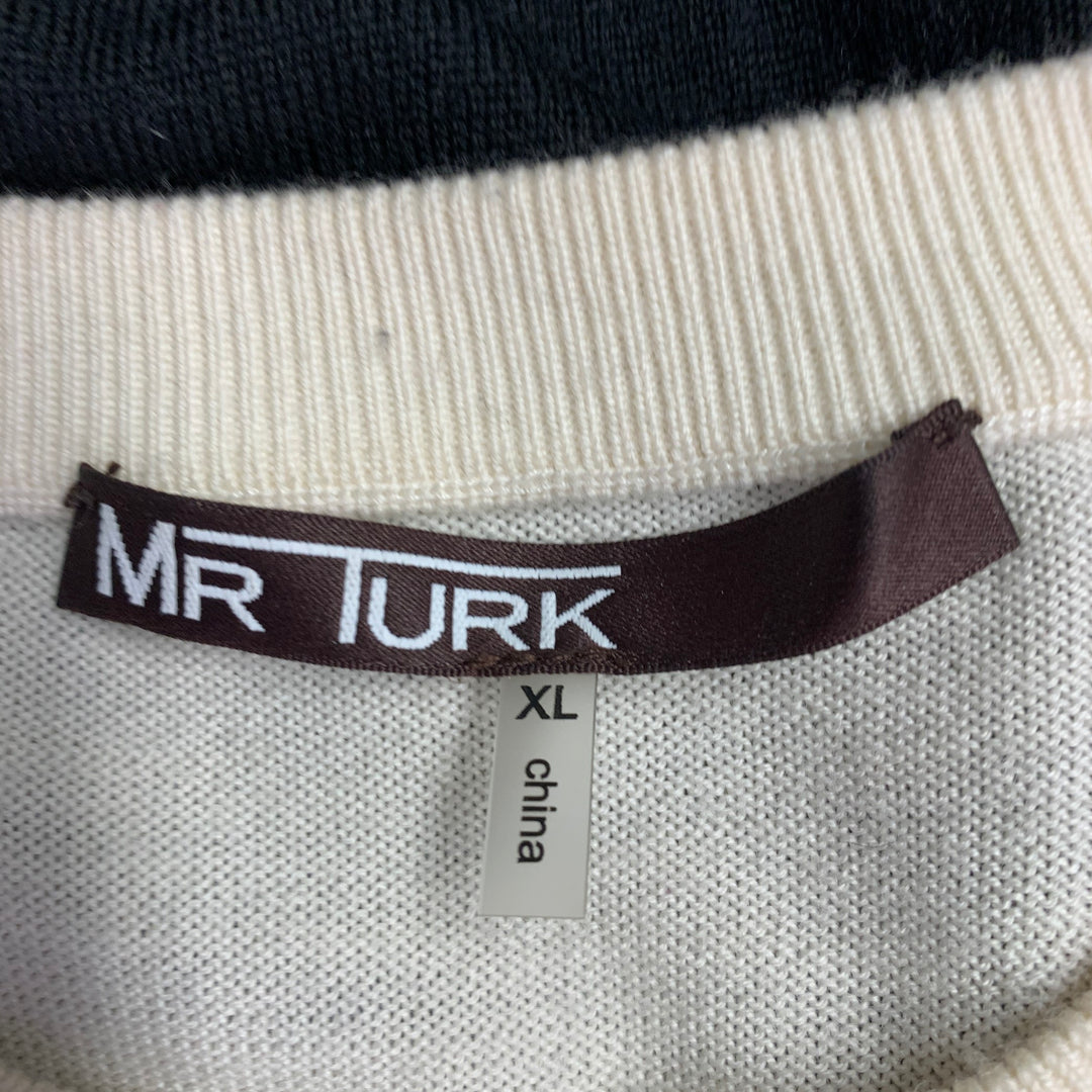 MR TURK Size XL Cream Tan Brown Stripe Merino Wool Crew Neck Pullover