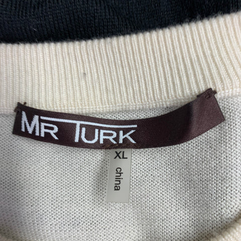 MR TURK Size XL Cream Tan Brown Stripe Merino Wool Crew Neck Pullover