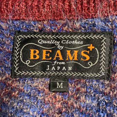 BEAMS Size M Burgundy Blue Abstract Floral Nylon Blend Knit V-Neck Cardigan