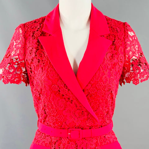 SELF-PORTRAIT AW23 Size 2 Pink Magenta Polyester Blend Lace Shirt Dress