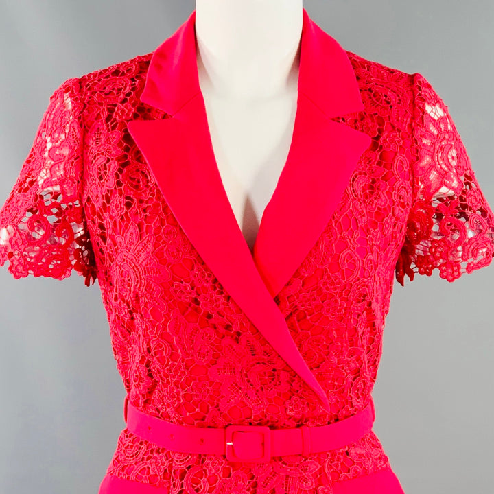 SELF-PORTRAIT AW23 Size 2 Pink Magenta Polyester Blend Lace Shirt Dress
