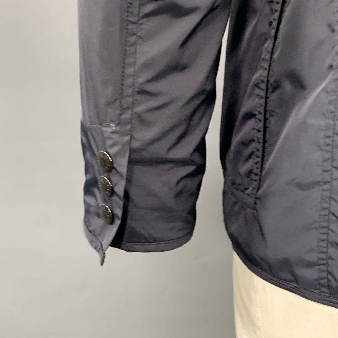 MONCLER Size L Millet Navy Grey Polyamide Layered Notch Lapel Jacket