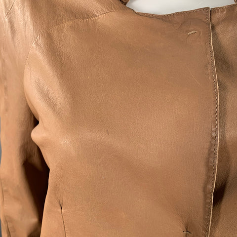MARNI Size 4 Brown Leather Calfskin Snaps Jacket Blazer