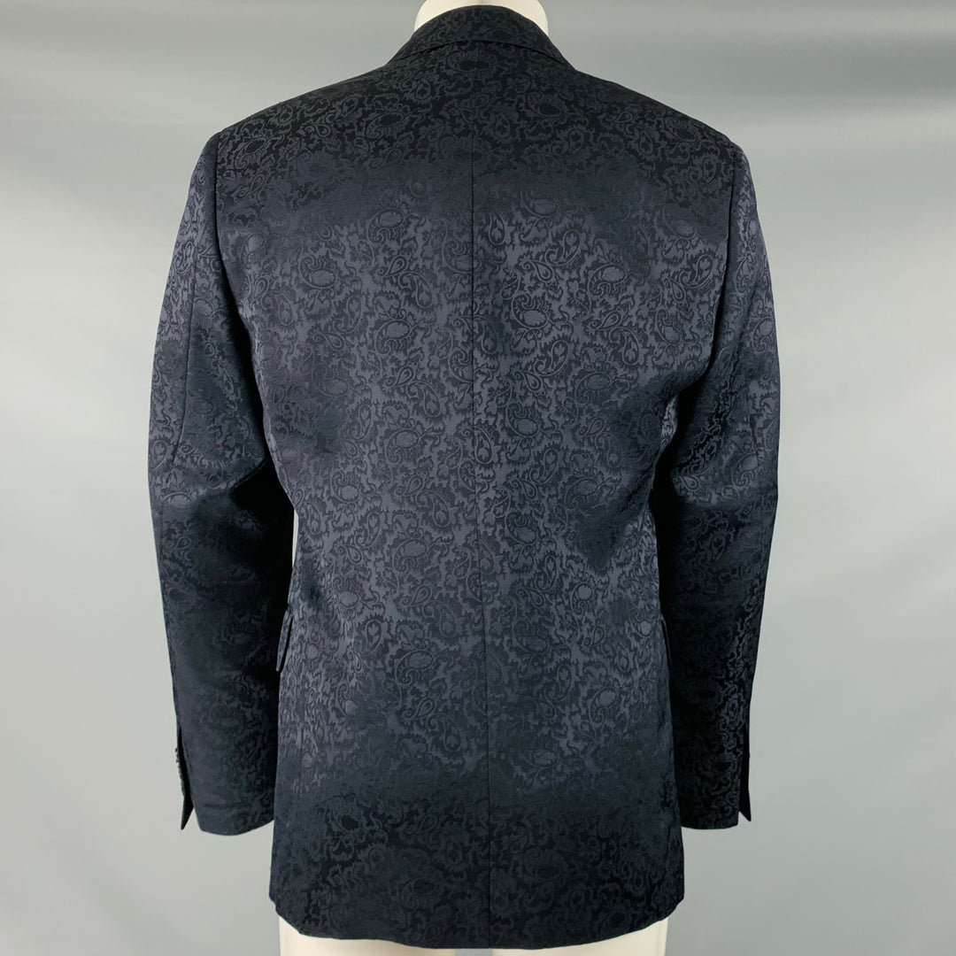 ETRO Size 40 Black Paisley Wool Blend Peak Lapel Sport Coat