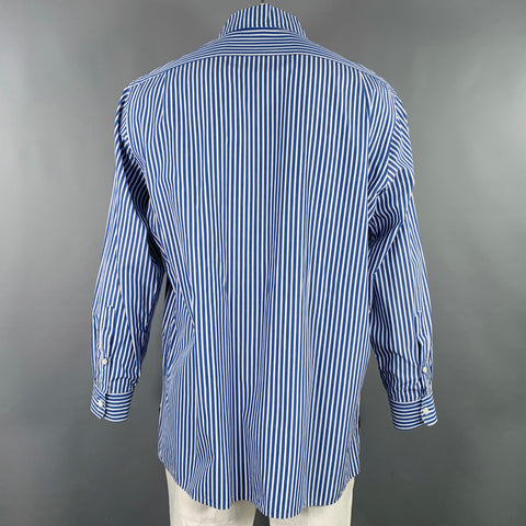 RALPH LAUREN Size XL Blue White Stripe Cotton One Pocket Long Sleeve Shirt