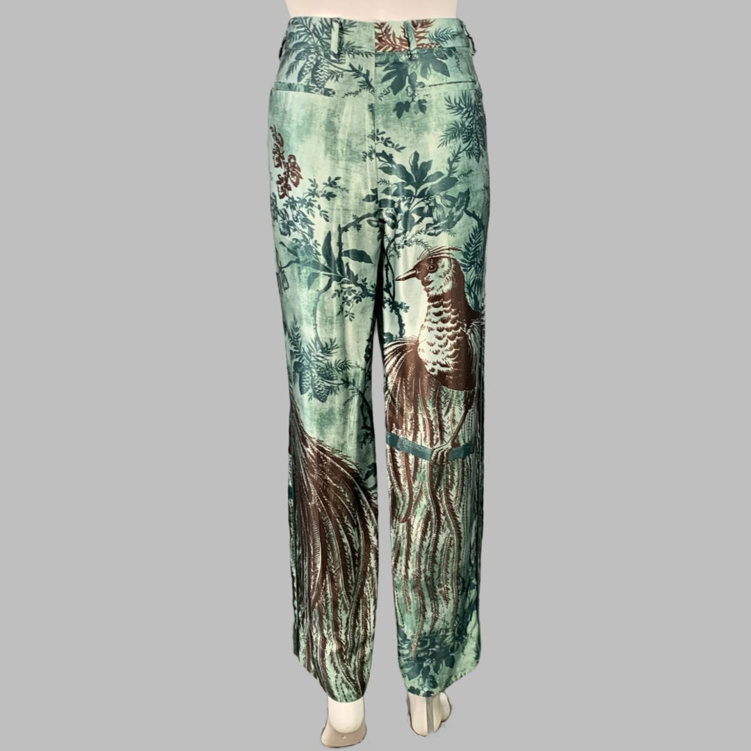 F.R.S. Size M Green Brown Cupro Graphic Pajama Pantsuit