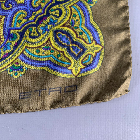 ETRO Multi Color Paisley Silk Pocket Square
