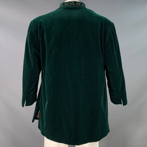 FAVOURBROOK Size 48 Green Velvet Cotton Embroidered Nehru Collar Sport Coat