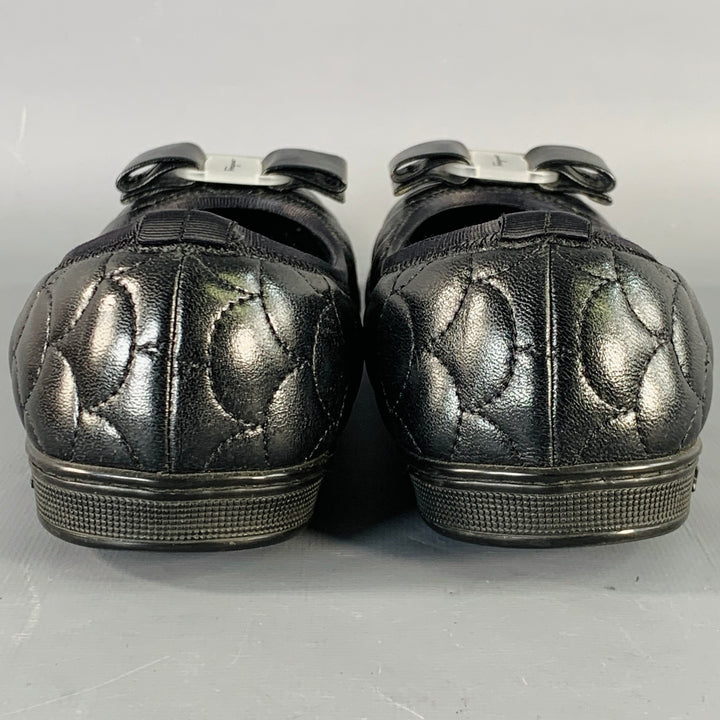 SALVATORE FERRAGAMO Size 7 Savina Black Quilted Leather Bow Flats