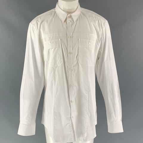 D&G  DOLCE & GABBANA Size S White Solid Cotton Patch Pockets  Long Sleeve Shirt