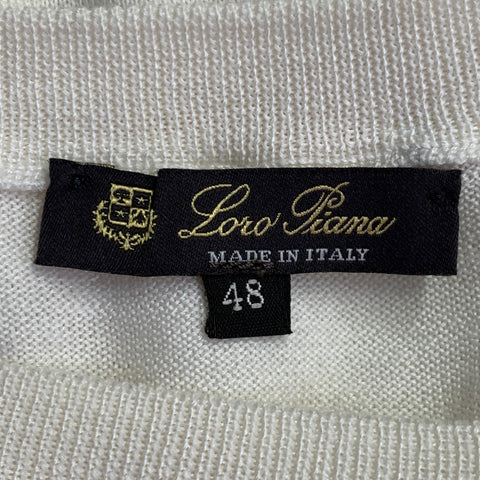 LORO PIANA Size 12 Cream Silk Cotton Jersey Crew Neck Pullover