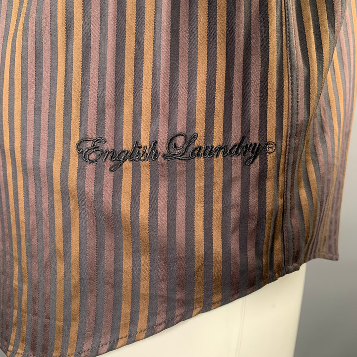 ENGLISH LAUNDRY Size S Brown Black Stripe Cotton Spread Collar Long Sleeve Shirt