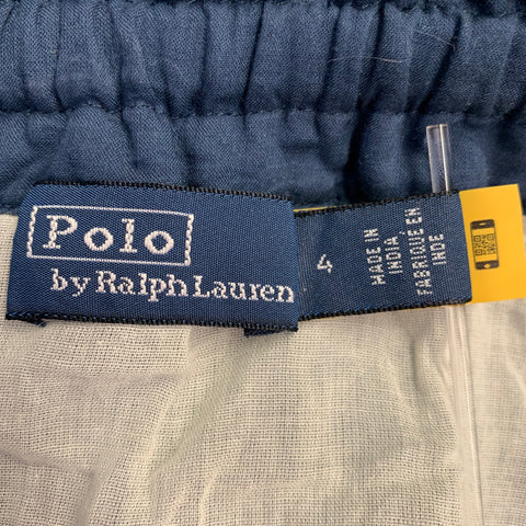 POLO by RALPH LAUREN Size 4 Blue White Cotton Abstract Floral Beaded Midi Skirt
