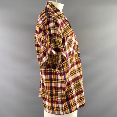 COMME des GARCONS Size L Brown Red Plaid Cotton Button Up Short Sleeve Shirt