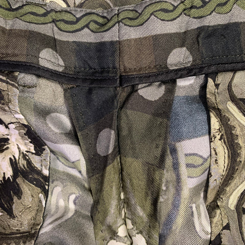 DOLCE & GABBANA Size 36 Olive Black Print Silk Zip Fly Dress Pants