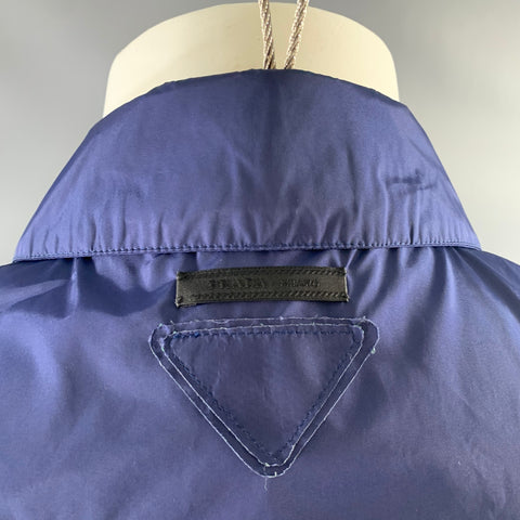 Chemise PRADA manches courtes en polyamide bleu marine à boutons-pression taille M